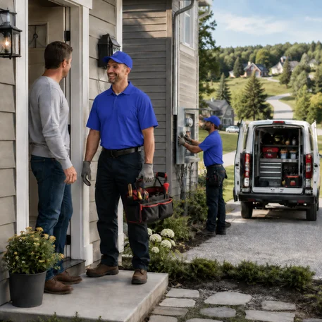 Electrician completing an inspected installation in a local community
